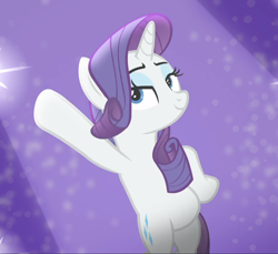 Size: 1024x937 | Tagged: safe, screencap, character:rarity, species:pony, species:unicorn, episode:fake it 'til you make it, bipedal, cropped, hoof on hip, lidded eyes, pose, solo
