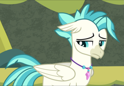 Size: 1347x939 | Tagged: safe, screencap, character:terramar, species:hippogriff, episode:surf and/or turf, g4, my little pony: friendship is magic, cropped, sad, solo