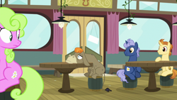 Size: 1920x1080 | Tagged: safe, screencap, character:cranky doodle donkey, character:daisy, character:golden crust, character:midnight snack, episode:a trivial pursuit, g4, my little pony: friendship is magic, friendship student