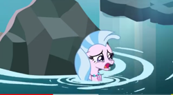 Size: 496x274 | Tagged: safe, screencap, character:silverstream, species:seapony (g4), episode:what lies beneath, g4, my little pony: friendship is magic, cave, cave pool, crying, cute, diastreamies, not happy, open mouth, sad, upset, youtube