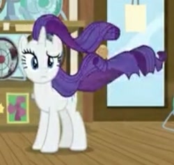 Size: 295x280 | Tagged: safe, screencap, character:rarity, species:pony, species:unicorn, episode:it isn't the mane thing about you, g4, my little pony: friendship is magic, cropped, fan, female, mare, raised eyebrow, solo, windswept hair, windswept mane, windswept tail, zoomed in