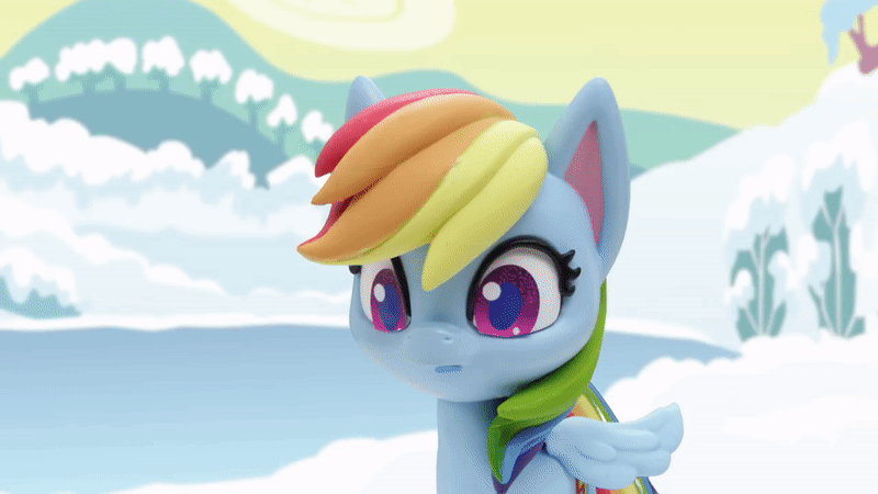 Size: 800x450 | Tagged: safe, screencap, character:rainbow dash, species:pegasus, species:pony, g4.5, my little pony: stop motion short, my little pony:pony life, angry, animated, annoyed, cute, female, gif, grumpy, madorable, multicolored hair, snow, snow pony contest (short), solo, stop motion, wings