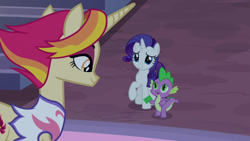 Size: 1920x1080 | Tagged: safe, screencap, character:fire flare, character:rarity, character:spike, species:dragon, episode:the summer sun setback, g4, my little pony: friendship is magic, winged spike