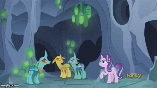 Size: 500x281 | Tagged: safe, screencap, character:starlight glimmer, species:changeling, species:reformed changeling, episode:celestial advice, g4, my little pony: friendship is magic, abuse, animated, cornicle, disguise, disguised changeling, fake starlight glimmer, flyswatter, gif, imgflip, soupling, watermark