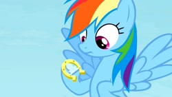 Size: 1280x720 | Tagged: safe, screencap, character:rainbow dash, species:pegasus, species:pony, episode:rainbow falls, g4, my little pony: friendship is magic, female, flying, horseshoes, solo