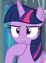 Size: 693x937 | Tagged: safe, screencap, character:twilight sparkle, character:twilight sparkle (alicorn), species:alicorn, species:pony, episode:sparkle's seven, g4, my little pony: friendship is magic, cropped, solo, thinking