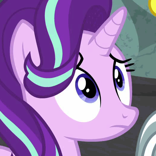 Size: 522x522 | Tagged: safe, screencap, character:star swirl the bearded, character:starlight glimmer, species:pony, species:unicorn, episode:shadow play, g4, my little pony: friendship is magic, animated, cropped, female, gif, loop, male, mare, reaction image, solo focus, stallion, starlight is not amused, unamused