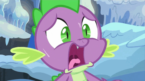 Size: 500x281 | Tagged: safe, screencap, character:spike, episode:the times they are a changeling, g4, my little pony: friendship is magic, animated, reaction image, screaming, solo, sweat, tongue out