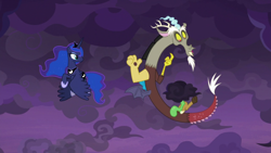 Size: 1920x1080 | Tagged: safe, screencap, character:discord, character:princess luna, species:alicorn, species:draconequus, species:pony, episode:the summer sun setback, g4, my little pony: friendship is magic, :o, cloud, cloudy, cute, duo, female, flying, male, open mouth