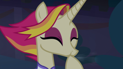 Size: 1920x1080 | Tagged: safe, screencap, character:fire flare, species:pony, species:unicorn, episode:the summer sun setback, g4, my little pony: friendship is magic, canterlot, cute, eyes closed, eyeshadow, female, makeup, mare, night, raised hoof, solo, whistling