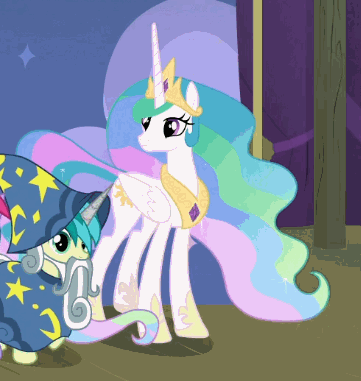 Size: 361x381 | Tagged: safe, screencap, character:gallus, character:princess celestia, character:sandbar, species:alicorn, species:earth pony, species:griffon, species:pony, episode:horse play, g4, my little pony: friendship is magic, adorkable, animated, cropped, cute, cutelestia, dork, fake beard, female, gif, horses doing horse things, jumping, male, mare