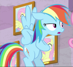 Size: 777x722 | Tagged: safe, screencap, character:rainbow dash, cropped, floppy ears, flying, hoof on hip, open mouth, solo, teacher of the month (episode)