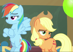 Size: 1009x721 | Tagged: safe, screencap, character:applejack, character:rainbow dash, cropped, crossed hooves, duo, flying, lidded eyes, smiling, smug, teacher of the month (episode)