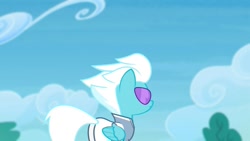 Size: 1280x720 | Tagged: safe, screencap, character:fleetfoot, species:pegasus, species:pony, episode:rainbow falls, g4, my little pony: friendship is magic, clothing, female, folded wings, frown, jumpsuit, mare, plot, solo, sunglasses, wings