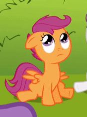 Size: 175x234 | Tagged: safe, screencap, character:scootaloo, character:sweetie belle, species:pegasus, species:pony, species:unicorn, episode:lesson zero, g4, my little pony: friendship is magic, animated, cropped, cute, cutealoo, female, filly, off model, solo focus