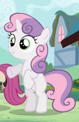 Size: 474x729 | Tagged: safe, screencap, character:sweetie belle, episode:the cutie pox, g4, my little pony: friendship is magic, bipedal, blank flank, cropped, cute, diasweetes, rearing, smiling, solo