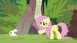 Size: 1920x1080 | Tagged: safe, screencap, character:angel bunny, character:fluttershy, species:pegasus, species:pony, species:rabbit, episode:she talks to angel, g4, my little pony: friendship is magic, animal, checklist, female, key, key ring, male, mare, messy mane