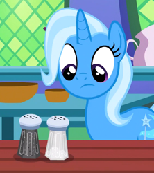 Size: 568x640 | Tagged: safe, screencap, character:trixie, species:pony, species:unicorn, episode:all bottled up, g4, my little pony: friendship is magic, cropped, salt and pepper shakers, solo