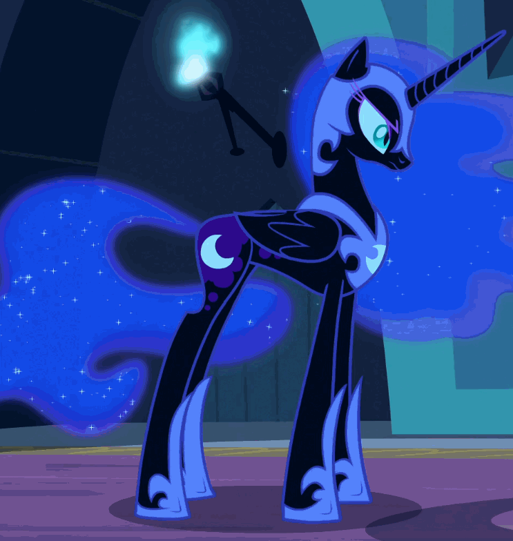 Size: 743x784 | Tagged: safe, screencap, character:nightmare moon, character:princess luna, character:twilight sparkle, character:twilight sparkle (alicorn), species:alicorn, species:pony, episode:the cutie re-mark, animated, cropped, cute, female, gif, long legs, looking down, majestic, mare, skinny