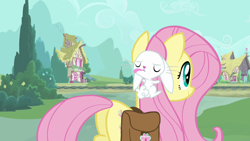 Size: 1280x720 | Tagged: safe, screencap, character:angel bunny, character:fluttershy, episode:just for sidekicks, g4, my little pony: friendship is magic, angel is a bunny bastard, tongue out