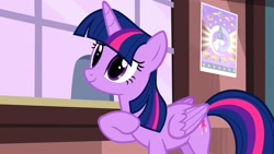 Size: 1280x720 | Tagged: safe, screencap, character:twilight sparkle, character:twilight sparkle (alicorn), species:alicorn, species:pony, episode:three's a crowd, g4, my little pony: friendship is magic, cute, poster, raised hoof, solo, twiabetes
