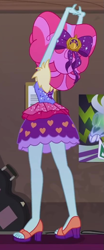 Size: 431x1040 | Tagged: safe, screencap, character:kiwi lollipop, equestria girls:sunset's backstage pass, g4, my little pony:equestria girls, bow, clothing, cropped, female, guitar case, hair bow, k-lo, kiwi lollipop, legs, poster, raised arm, sandals, shoes, skirt, stretching, time twirler