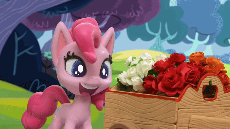Size: 800x450 | Tagged: safe, screencap, character:pinkie pie, species:earth pony, species:pony, g4.5, my little pony: stop motion short, my little pony:pony life, animated, female, gif, invisible stallion, open mouth, pinkie pie vs the flowers, solo, stop motion