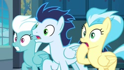 Size: 1280x720 | Tagged: safe, screencap, character:fleetfoot, character:misty fly, character:soarin', species:pegasus, species:pony, episode:grannies gone wild, g4, my little pony: friendship is magic, female, male