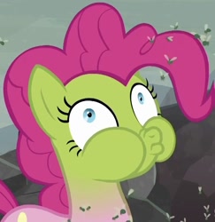Size: 878x905 | Tagged: safe, screencap, character:pinkie pie, episode:school raze, g4, my little pony: friendship is magic, cropped, green face, puffy cheeks, sick