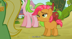 Size: 848x469 | Tagged: safe, screencap, character:apple cinnamon, character:babs seed, character:red gala, character:wensley, episode:apple family reunion, g4, my little pony: friendship is magic, duckface, youtube caption