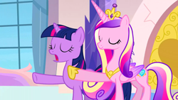 Size: 1280x720 | Tagged: safe, screencap, character:princess cadance, character:twilight sparkle, species:alicorn, species:pony, species:unicorn, episode:games ponies play, g4, my little pony: friendship is magic, crystal empire
