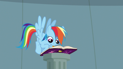Size: 1920x1080 | Tagged: safe, screencap, character:rainbow dash, episode:daring don't, g4, my little pony: friendship is magic, season 4, cute, flying, friendship journal, mouth hold, solo, writing