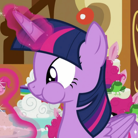 Size: 480x480 | Tagged: safe, screencap, character:twilight sparkle, character:twilight sparkle (alicorn), species:alicorn, species:pony, episode:cakes for the memories, animated, aweeg*, cake, chewing, chipmunk cheeks, cropped, cute, eating, female, food, gif, glowing horn, horn, loop, magic, mare, puffy cheeks, smiling, solo, sugarcube corner, telekinesis, twiabetes