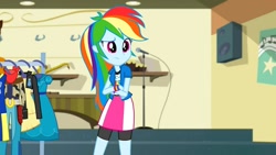 Size: 1280x720 | Tagged: safe, screencap, character:rainbow dash, equestria girls:friendship games, g4, my little pony:equestria girls, clothing, compression shorts, female, skirt, solo, wristband