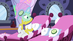 Size: 1920x1080 | Tagged: safe, screencap, character:rarity, episode:dragon dropped, g4, my little pony: friendship is magic, cucumber, food, mud mask, solo