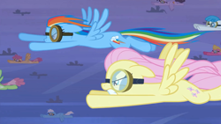 Size: 1920x1080 | Tagged: safe, screencap, character:dizzy twister, character:fluttershy, character:orange swirl, character:rainbow dash, character:rainbow swoop, character:spectrum, character:white lightning, species:pegasus, species:pony, episode:hurricane fluttershy, g4, my little pony: friendship is magic, background pony, female, male, mare, prism glider, rainbow swoop, slipstream, spectrum, stallion