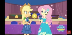 Size: 2220x1080 | Tagged: safe, screencap, character:applejack, character:fluttershy, my little pony:equestria girls
