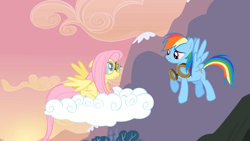 Size: 1920x1080 | Tagged: safe, screencap, character:fluttershy, character:rainbow dash, species:pegasus, species:pony, episode:hurricane fluttershy, g4, my little pony: friendship is magic, cloud, goggles