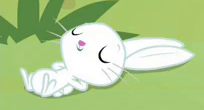Size: 204x110 | Tagged: safe, screencap, character:angel bunny, species:rabbit, episode:memnagerie, animal, cropped, eyes closed, male, on back, solo