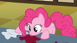 Size: 1920x1080 | Tagged: safe, screencap, character:pinkie pie, species:earth pony, species:pony, episode:the last roundup, g4, my little pony: friendship is magic, cherry juice, licking, solo, tongue out