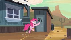 Size: 1920x1080 | Tagged: safe, screencap, character:pinkie pie, species:earth pony, species:pony, episode:the last roundup, g4, my little pony: friendship is magic, bathroom stall, knocking, need to pee, potty time, solo