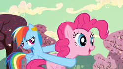 Size: 1920x1080 | Tagged: safe, screencap, character:pinkie pie, character:rainbow dash, species:earth pony, species:pegasus, species:pony, episode:the last roundup, g4, my little pony: friendship is magic, cherry tree, ear plugs, tree