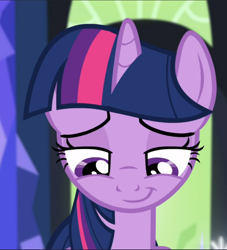 Size: 854x940 | Tagged: safe, screencap, character:twilight sparkle, character:twilight sparkle (alicorn), species:alicorn, species:pony, episode:made in manehattan, g4, my little pony: friendship is magic, cropped, cute, lidded eyes, purple eyes, purple fur, smiling, solo, twiabetes