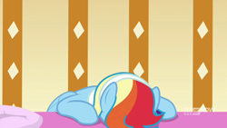 Size: 1280x720 | Tagged: safe, screencap, character:rainbow dash, species:pegasus, species:pony, episode:deep tissue memories, exhausted, faceplant, solo, spa pony rainbow dash