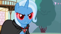 Size: 1280x720 | Tagged: safe, screencap, character:trixie, episode:magic duel, g4, my little pony: friendship is magic, alicorn amulet, glowing eyes, red eyes take warning, solo