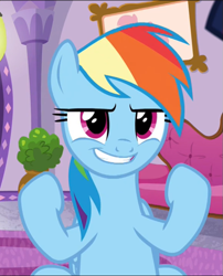 Size: 589x728 | Tagged: safe, screencap, character:rainbow dash, episode:deep tissue memories, confident, cropped, flexing, smiling, solo