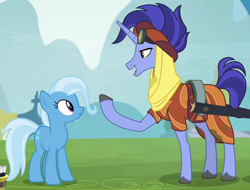 Size: 620x472 | Tagged: safe, screencap, character:hoo'far, character:trixie, species:pony, species:unicorn, episode:on the road to friendship, cropped, female, male, mare, saddle arabian, stallion
