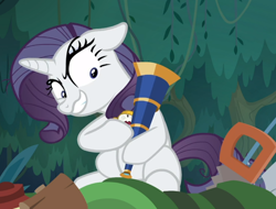 Size: 970x736 | Tagged: safe, screencap, character:mean rarity, episode:the mean 6, g4, my little pony: friendship is magic, clone, compass, crazy face, cropped, faec, floppy ears, greedity, solo, telescope