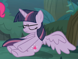 Size: 766x584 | Tagged: safe, screencap, character:mean twilight sparkle, episode:the mean 6, g4, my little pony: friendship is magic, cropped, eyes closed, lying down, solo, spread wings, wings