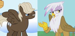 Size: 944x450 | Tagged: safe, screencap, character:dumbbell, character:gilda, episode:griffon the brush-off, episode:sonic rainboom, g4, my little pony: friendship is magic, cropped, female, gildabell, male, shipping, shipping domino, straight